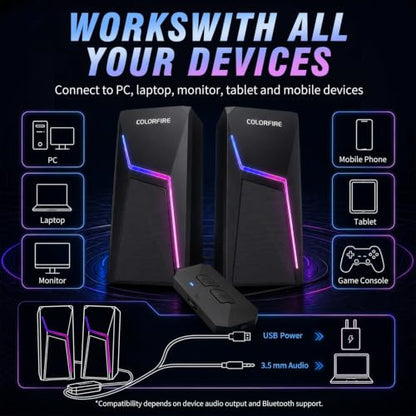 PC Speakers USB Powered 3.5mm Aux Wired RGB Computer Speaker for Desktop PC | for Laptop, Monitor, Desktop computer, Immersive 2.0 Dual-Channel Stereo