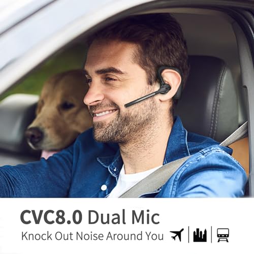 Conambo Bluetooth Headset with Dual Mic Noise Canceling & Mute Button Wireless Earpiece 16 Hrs Talking for Home Office Trucker – Compatible with iPhone Android Phone (K18)