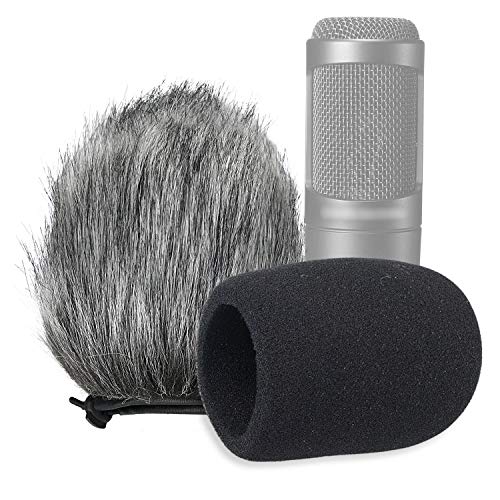 SUNMON Windscreen and Foam Cover, Indoor Outdoor Microphone Wind Muff for Audio-Technica AT2020, AT2020USB, AT2020USB+ mic AT2035, AT4040, AT2050 Microphone（2Pack） - color: FurFoamKit