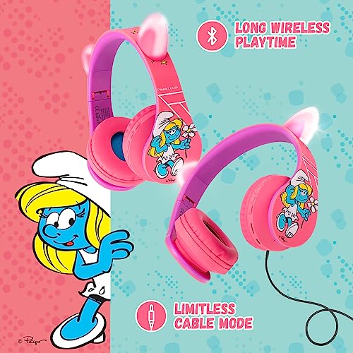 PowerLocus Bluetooth Headphones for Kids, Wireless Foldable Headphones Over Ear, Headphone with Microphone, 85/94dB Volume Limit, Wireless and Wired Headset with Micro SD, FM for Phones/Tablets/PC/TV - color: The Smurfs Collection