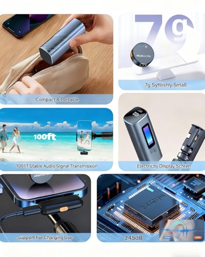 Wireless Lavalier Microphone, USB-C, 2-Channel, Clip-on Mic with Charging Case,Coin-Sized Invisible Mic，40H Battery, Noise Cancellation for iPhone Android Recording YouTube TikTok Live Streaming