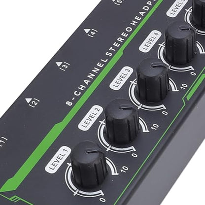 8 Channel Headphone Amplifier, 8 Outputs 1 Input Stereo Earphone Amp with Independent Volume Control for Studio and Stage (US Plug)