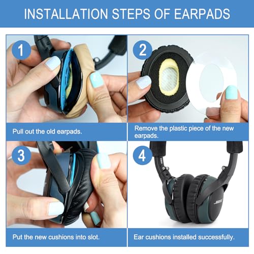 GEVO Ear Pads Cushions Replacement for Bose On-Ear 2 Headphones,Earpads for Bose OE2/OE2i/SoundTrue On-Ear/SoundLink, Earpads with High Dense Noise Isolation Foam,Protein Leather,Black&Blue