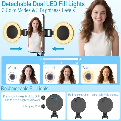 71" Content Creator Essentials Vlogging Kit - 2 Lights & 2 Mics | 360° Rotating Auto Face Tracking Tripod for iPhone/Android/Camera with Wireless Remote, No App for Vlog, Live, Video Record