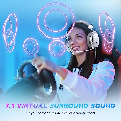 FIFINE USB PC Gaming Headset with 3.5mm Audio Jack, Detachable Microphone, 7.1 Surround Sound, Volume Control, Streaming Over-Ear Wired Headphones for Computer, PS5, Controller, Xbox-H9 White | 50mm Drivers, Crisp 7.1 Surround Sound, 3.5mm/USB Dual Connec