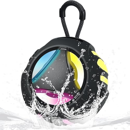 Bluetooth Shower Speaker Waterproof, Portable Bluetooth Speakers Wireless, Outdoor, Floating IPX7, Built-in Mic, 24H Playtime with LED Lights, Loud HD Sound, Powerful Bass, Gifts for Unisex - Black - color: Black
