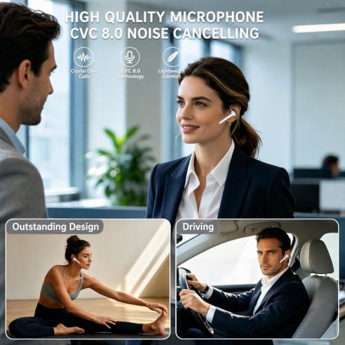 Hsility Bluetoth Earbuds with Mic for Office 270 Degree Rotatble Wireless Earbuds for Truck Driver - color: White