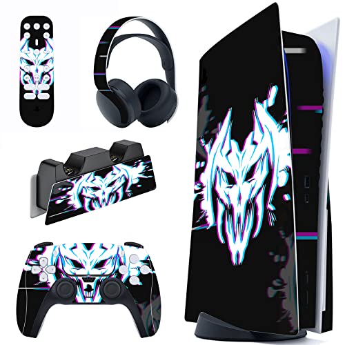PlayVital Glitch Demons Full Set Skin Decal for ps5 Console Disc Edition, Sticker Vinyl Decal Cover for ps5 Controller & Charging Station & Headset & Media Remote - color: Glitch Demons