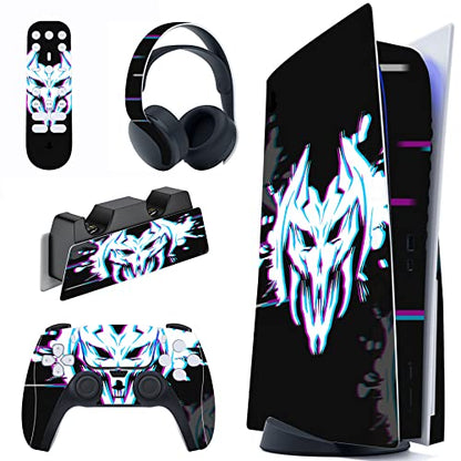 PlayVital Glitch Demons Full Set Skin Decal for ps5 Console Disc Edition, Sticker Vinyl Decal Cover for ps5 Controller & Charging Station & Headset & Media Remote - color: Glitch Demons