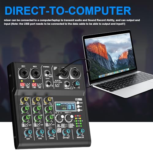 XR-4 4 Channel Small Audio Mixer Bluetooth Playback DJ console | 99 DSP sound effects, +48V phantom power, USB recording, portable design for karaoke and live performance