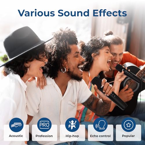 100W Powerful Voice Amplifier with 2 Wireless Microphones S99 | Big Pro Sound Portable Speaker with Microphone, Bluetooth Speaker PA System Karaoke Machine Support BT/USB/TF Card/Aux/Guitar - color: Black