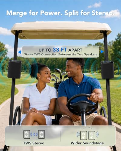 BOYISEN 2-in-1 Split Magnetic Golf Cart Speaker, Portable Bluetooth Speaker