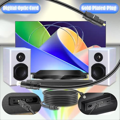Toslink Optical Audio Cable, 2 Pack 1.8M/6Ft Digital Optic Cord, Gold Plated Plugs Fiber Optic Audio Adapter Toslink Cord for Audio System, Sound Bar, TV, Game Consoles, Home Theaters Etc