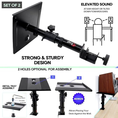 Tlingt Clamp-on Desktop Speaker Stands Pair, Desk Mount Set, Adjustable Height - size: For 5"- 6" Speaker