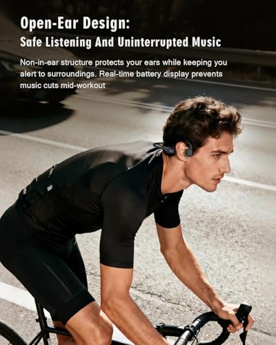 Bone Conduction Headphones, 14H Playtime Bluetooth 6.0 Open-Ear Earbuds with Mic, IPX5 Waterproof Lightweight Headset, Wireless Sport Earphones for Running, Cycling, Gym Workouts(Black) - color: Black