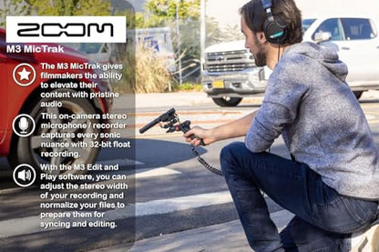 Zoom M3 MicTrak Stereo Shotgun Microphone and Recorder Bundled with 128GB microSD Card, Hi-Speed SD Card Reader, 4 AA Batteries & Charger, Cleaning Cloth