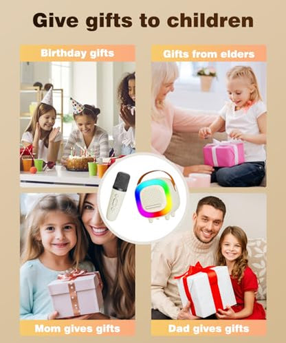Kids Karaoke Machine Toy Ages 3-12, Mini 2 Wireless Mics Bluetooth Speaker | LED Party Lights, Voice Changer, Duets, BT 5.3, Rechargeable Portable, Christmas Birthday Gifts for Toddler Boys & Girls - color: Off-White - 2 Mics