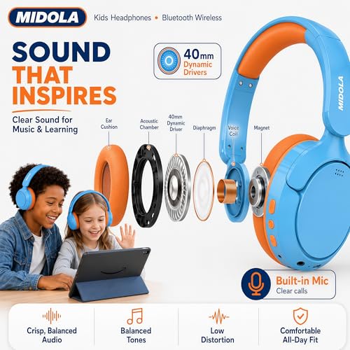 Kids Bluetooth Headphones Wireless,ANC, 68H,Safe Volume Limit 85/94dB Sky | Active Noise Cancelling,Adjustable Headband Foldable Over-Ear for Toddler Girls Boys Tablet/iPad,HD Stereo,Built-in Mic,Blue - color: Sky Blue