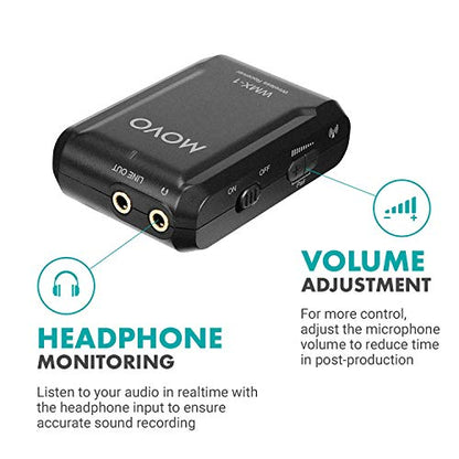 Movo WMX-1 2.4GHz Wireless Lavalier Microphone System Compatible with DSLR Cameras, Camcorders, iPhone, Android Smartphones, and Tablets (200' ft Audio Range) - style: 1 Transmitter