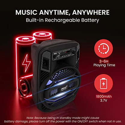 Portable Bluetooth PA Speaker System - 300W Rechargeable Outdoor Bluetooth Speaker Portable PA System w/ 8” Subwoofer 1” Tweeter, Microphone in, Party Lights, MP3/USB, Radio, Remote - color: Charcoal
