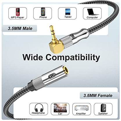 EMK Premium 90° 3.5mm Headphone Extension Cable (3Ft/1M) - Right-Angle TRS Stereo Aux Extension Cord for Laptops, Smartphones & Audio Devices - Space-Saving Angled Design, Gold-Plated Connectors - size: 3 Feet, style: 90° 3.5mm Headphone Extension Cable