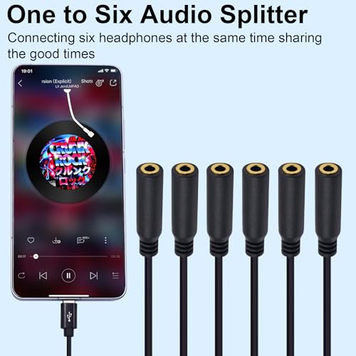 Poyiccot USB C to 3.5mm Micphone Adapter, 1 to 6 Ways USB C to 3.5mm TRRS Female Headphone Audio & Mic Jack Splitter Cable Compatible with Micphone, Speaker, Galaxy, MacBook, 30cm/1ft - style: 1 to 6 ways