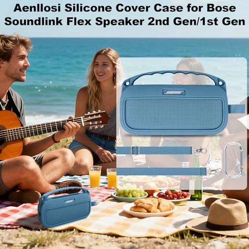 Aenllosi Soft Silicone Case for Bose New SoundLink Flex 2nd Gen Speaker | Blue Dusk, Silicone cover construction, includes adjustable strap and carabiner, Dust-resistant design, Case only - color: Blue Dusk, style: Silicone Cover for Bose SoundLink Flex 2