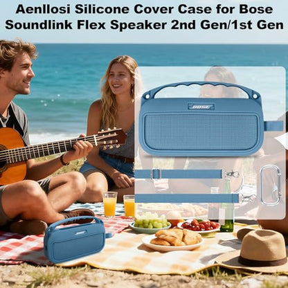 Aenllosi Soft Silicone Case for Bose New SoundLink Flex 2nd Gen Speaker | Blue Dusk, Silicone cover construction, includes adjustable strap and carabiner, Dust-resistant design, Case only - color: Blue Dusk, style: Silicone Cover for Bose SoundLink Flex 2