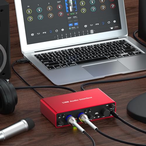 USB Audio Interface, 2-In-2-Out USB-C External Sound Card, 24Bit/192kHz 48V Phantom Power Zero-Latency Monitor for Podcast Live Stream Vocal Guitar Recording