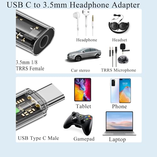 QIANRENON USB C to 3.5mm Headphone Adapter USB Type C Male to 3.5mm 1/8 TRRS Female Audio Connector USB C to 4 Pole 3.5mm Headset Converter, Compatible CTIA OMTP, for Smartphone Car Audio, 2Pcs