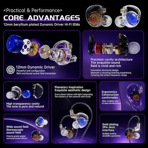 CCA ND Planet IEM Earphones: 12mm Dual Magnetic Drivers, HiFi Gaming Earbuds with Detachable 2-Pin Cable, Noise Isolating in-Ear Monitors for Musician Audiophile Singer DJ - color: Blue, style: With Mic