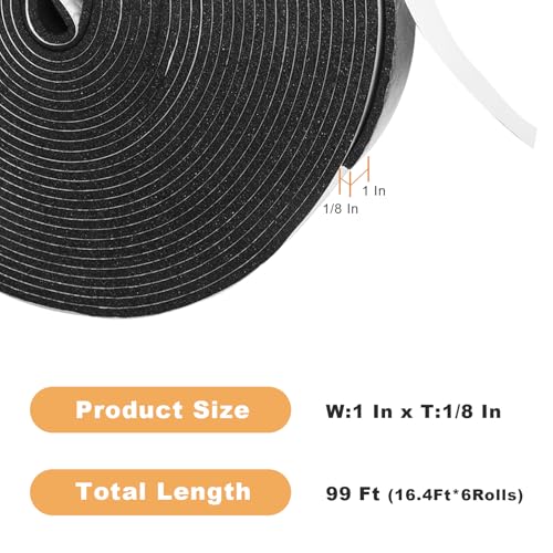 Foam Insulation Tape self Adhesive,1/2In x 1/8In x 99Ft Weather Stripping for Doors and Windows,Sound Proof soundproofing Door Seal,Weatherstrip,Pipe Cooling, Air Conditioning Seal Strip - size: 1 in x 1/8 in x 99 ft