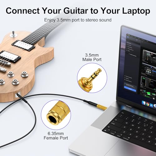 [2-Pack] 1/8" to 1/4" Headphone Adapter, Gold-Plated 3.5mm Audio Converter | 3.5mm to 6.35mm TRS Stereo Jack for Guitar, Amplifier, Mixer, Piano, Speaker & Home Studio Gear