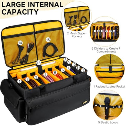 Large DJ Equipment Bag with 6 Detachable Dividers,DJ Cable File Bag with Laptop and Microphone Slots,Travel Dj Gig Organizer Bags for DJ Gear,Musicians, Professional and Dj Accessories( 21.5"×12"×11") - size: L( 21.5"×12"×11")