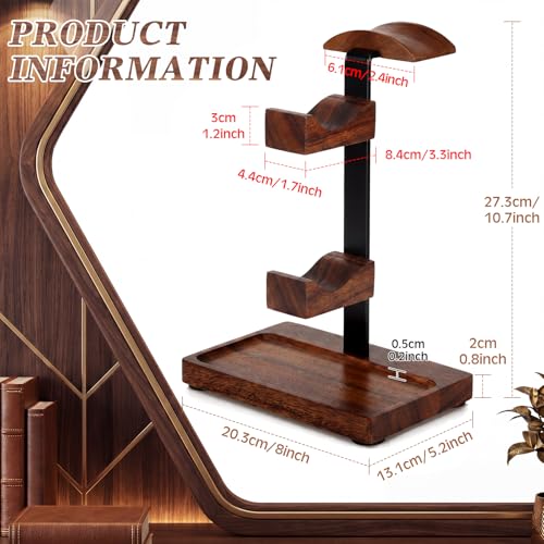 Headphone Stand with Controller Holder, Deep Walnut - color: Deep Walnut