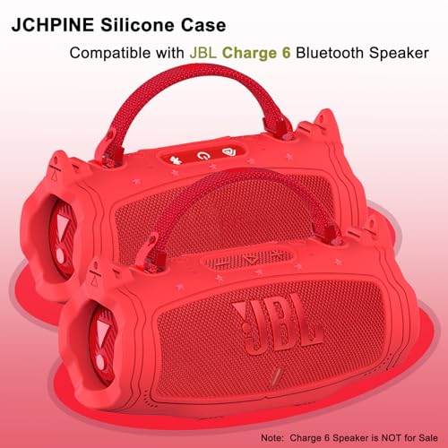 JCHPINE Silicone Cover and Carrying Case for JBL Charge 6 Bluetooth Speaker | Accessories for JBL Charge 6 AI Sound Bluetooth Speaker Protective Cases with Shoulder Strap (Red) - color: Red