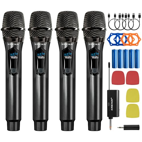 Wireless Microphone, 4 Rechargeable Handheld Dynamic Mics System | 200FT Range, Plug & Play, 10hr Battery, Karaoke Mics Set for Karaoke, Church, Wedding, Home Party, Group Singing