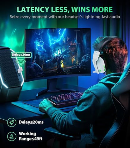 Vakedy PS5, PS4, PC, 스위치, 2.4GHz USB 및 BT 5.4용 무선 게이밍 헤드셋 | 노이즈 캔슬링 마이크, 무손실 오디오-50H 배트, PS4, 맥 및 모바일과 함께 작동, 포트나이트 및 콜 오브 듀티에 이상적, 화이트 - color: 화이트/블랙.