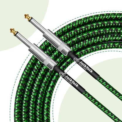 2-Pack 3.3 Feet Tweed braided 1/4 Inch TS Guitar Cables, Black & Green | Strain relief, Anti-kink, no signal loss, fit electric guitar, bass, amp - color: Green, size: 3.3ft