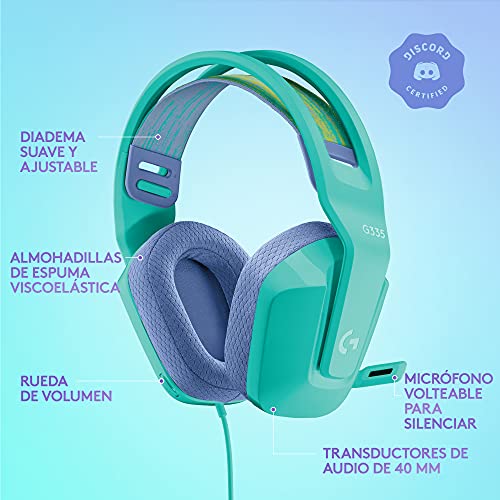 Logitech G335 Wired Gaming Headset, with Flip to Mute Microphone, 3.5mm Audio Jack, Memory Foam Earpads, Lightweight, Compatible with PC, PlayStation, Xbox, Nintendo Switch – Mint (Renewed)
