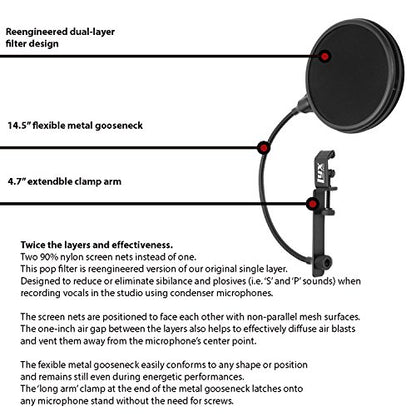 LyxPro MOP-28 Dual Layer Microphone Pop Filter with Flexible Gooseneck
