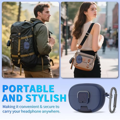 for Bose Ultra Open Earbuds Case with Secure Lock & Phone Stand, Soft TPU Shockproof Protective Clear Case for Bose Open Ear Earbuds Accessories with Cleaning Pen & Keychain (Dark Blue) - color: Dark Blue