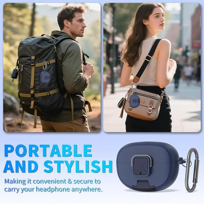 for Bose Ultra Open Earbuds Case with Secure Lock & Phone Stand, Soft TPU Shockproof Protective Clear Case for Bose Open Ear Earbuds Accessories with Cleaning Pen & Keychain (Dark Blue) - color: Dark Blue