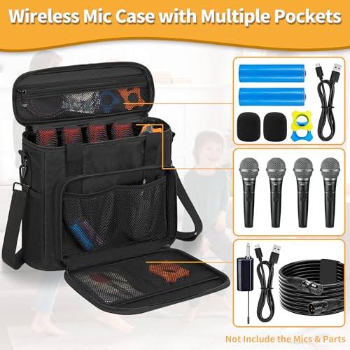 IBVIVIC 4 Slots Wireless Microphone Case with Foam, Microphone Carry Bag | Mic Storage Travel Bag with Shoulder Strap for Singing, Karaoke, Party - size: 4 Slots