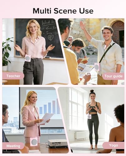 Voice Amplifier for Teachers, Dual Magnetic Lavalier Mic(Pink) | Bluetooth Portable Rechargeable Speaker for Classroom, Meetings, Tour Guide Speeches, Public Speaking, Coaches, PA System - color: Pink