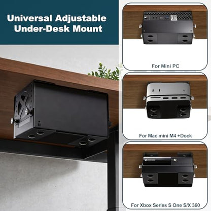 Upgraded Adjustable Under Desk Mini PC Bracket, Universal Adjustable Mount, CPU Holder for Mac mini M4 & Small PCs – 6-Level Height (1.8–3.3"), Heavy-Duty Metal, Space-Saving Under Desk Mount - size: Medium