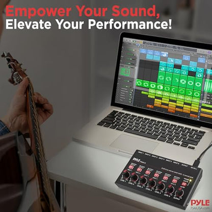 Pyle 6-Channel Bluetooth Mini Line Mixer with USB Audio Interface - 6 Mono/Stereo Switching Inputs | Ultra-low Noise Design with High Headroom | Built-in USB-C Sound Card - PMAX6 - size: 6 Channel