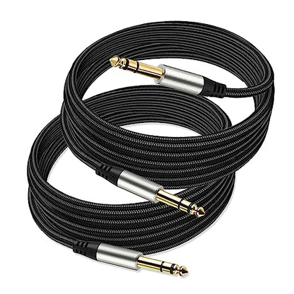 Pack of 2 TRS Instrument Cable 1/4 Inch Straight 6.35mm Male Jack Nylon Braided Studio Cord (6.6 Feet-2 Pack) - style: 6.6 Feet-2 Pack