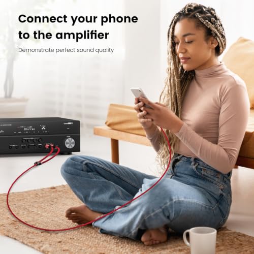 MOSWAG 3.5mm 1/8" TRS to 2 x 6.35mm 1/4" TS Mono Y Cable 16.4FT/5Meter Splitter Cable Compatible with Phone,iPod,Laptop,CD Players,Power Amplifier,Mixer,Home Stereo Systems - color: Red, size: 16.4FT/5Meter