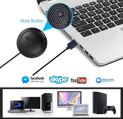 Conference USB Microphone, USB Microphone for Computer, 360° Omnidirectional Condenser PC Laptop Mic with Mute Button for Online Meeting/Class, Zoom Call, Skype Chatting, Plug & Play